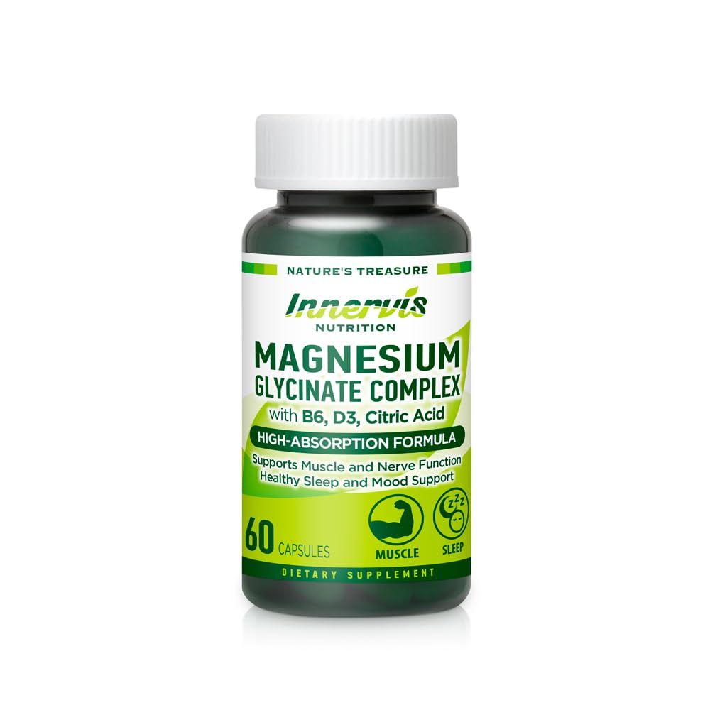 INNERVISNUTRITION Magnesium Glycinate Complex 60 Capsules with Vitamin B6, D3, Citric Acid Supplement for Muscle, Bones, Sleep, Energy