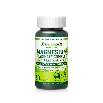 INNERVISNUTRITION Magnesium Glycinate Complex 60 Capsules with Vitamin B6, D3, Citric Acid Supplement for Muscle, Bones, Sleep, Energy