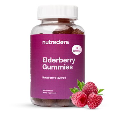 Nutradora Elderberry Gummies for Adults - Organic Elderberry Gummies with Zinc and Vitamin C for Immune Support, Lessen Stress, Protect Heart, Raspberry Flavor Formulated in USA, 90 Gummies
