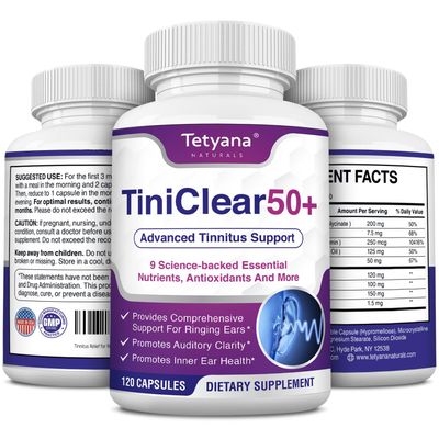Tinnitus Relief for Ringing Ears Supplement: Natural Hearing Health Formula - Flavonoid-Free, with Vitamins, Melatonin, Ginkgo Biloba Magnesium - For Men Women, 120 Capsules, Made in USA