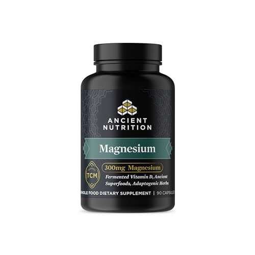 Magnesium Supplement by Ancient Nutrition, Magnesium 300mg with Vitamin D for Immune Support, Adaptogenic Herbs, Enzyme Activated, Paleo Keto Friendly, 90 Capsules