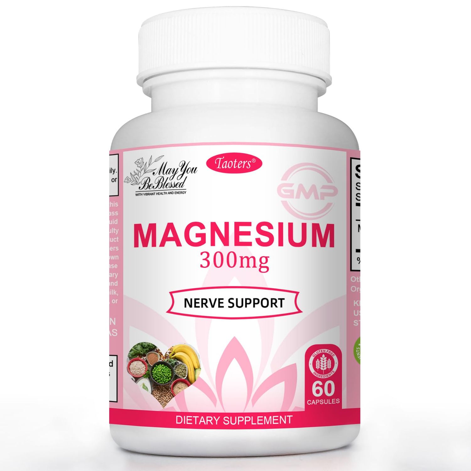 TAOTERS Magnesium Complex Supplement as Magnesium Glycinate, Malate, Citrate 300mg per Serving, Support for Heart, Bone, Nerves Energy High Absorption 60 Capsules 60 Day Supply