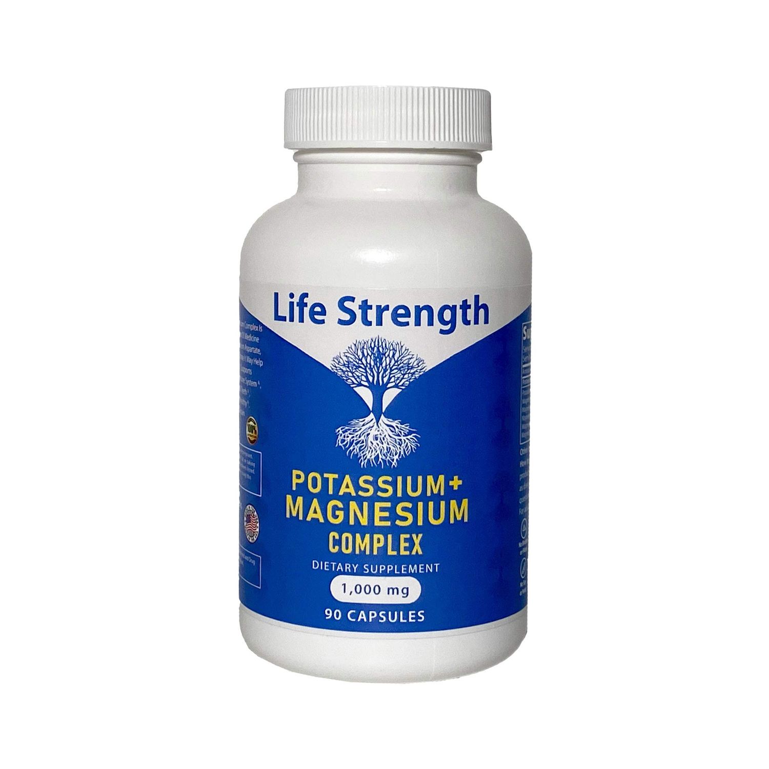 Life Strength Potassium Magnesium Complex with Aspartate, Oxide, Glycinate, Gluconate Citrate - 1000mg (90 Capsules)