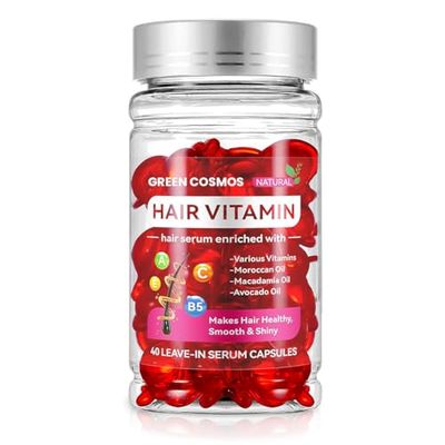 Green Cosmos Hair Vitamin Treatment Moisturizing Oil Capluse with Avocado, Macadamia Moroccan Oil for Dry and Damaged Hair - Leave-in Anti Frizz Conditioner with Vitamins A, C, E B5-40 Capsules
