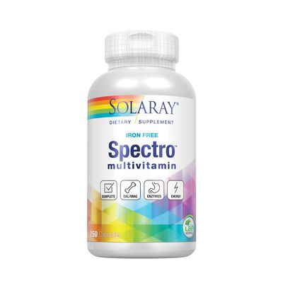 SOLARAY Spectro Multivitamin, No Iron CalMag, Energizing Greens Herbs wDigestive Enzymes 42 Serv 250 Caps