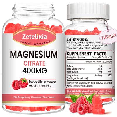 Magnesium Citrate Gummies, High Absorption Magnesium Gummies for Adults, Muscle and Teeth Support, 120 Natural Raspberry Gummies