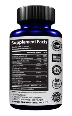 Immune Support Booster Supplement with Elderberry, Vitamin C, Echinacea, Turmeric Curcuminoids, Vitamin E, Vitamin B6, Zinc, L-Glutamine HCL, Garlic, Lactobacillus Acidophilus :: 60 Count, 1 Pack