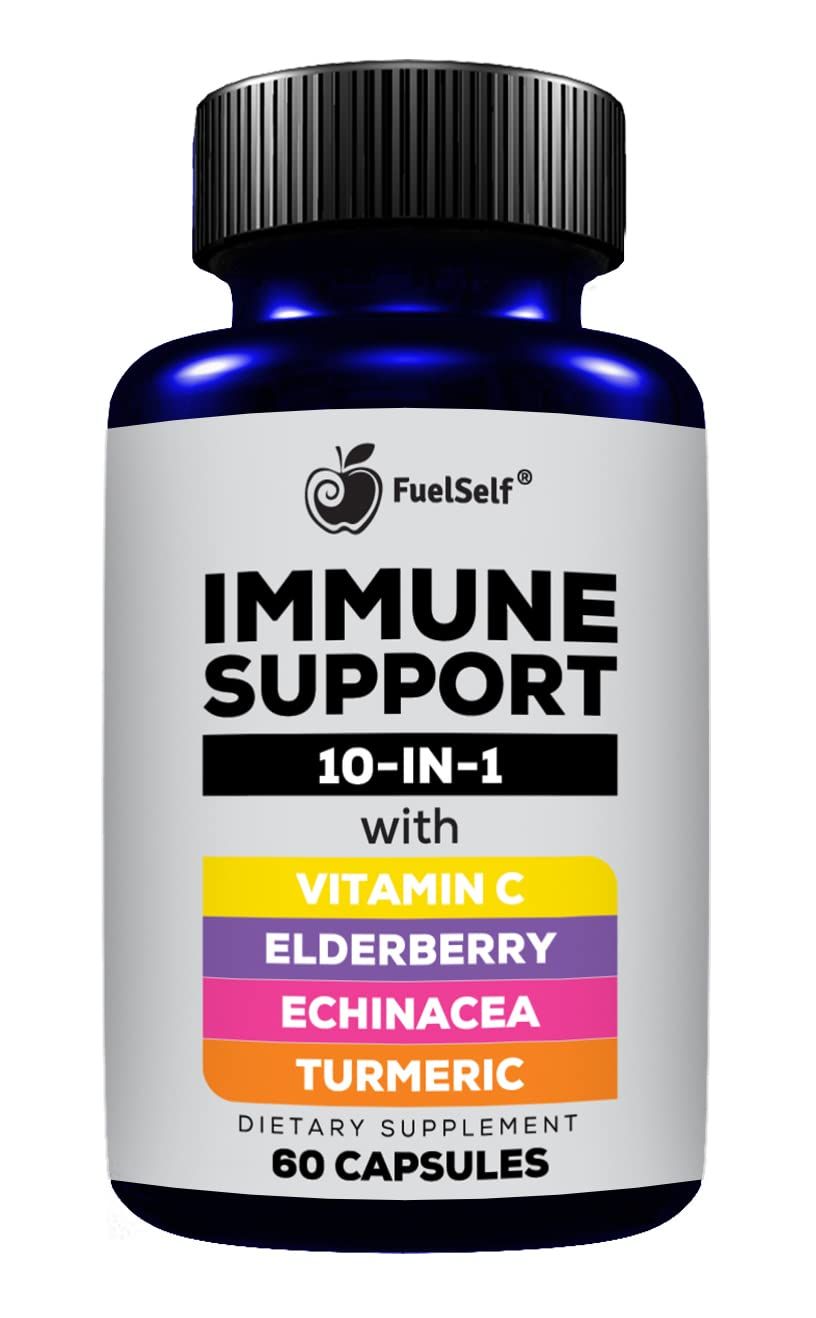 Immune Support Booster Supplement with Elderberry, Vitamin C, Echinacea, Turmeric Curcuminoids, Vitamin E, Vitamin B6, Zinc, L-Glutamine HCL, Garlic, Lactobacillus Acidophilus :: 60 Count, 1 Pack