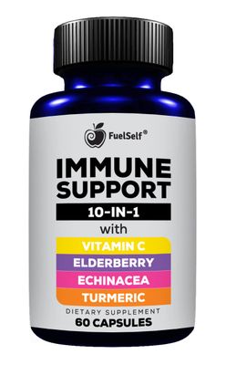 Immune Support Booster Supplement with Elderberry, Vitamin C, Echinacea, Turmeric Curcuminoids, Vitamin E, Vitamin B6, Zinc, L-Glutamine HCL, Garlic, Lactobacillus Acidophilus :: 60 Count, 1 Pack