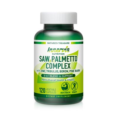 INNERVISNUTRITION Saw Palmetto Complex 120 Vegetable Capsules for Men Prostate Support Urinary Health Zinc, Tribulus, Boron, Pine Bark 5-in-1 Blend Supplement