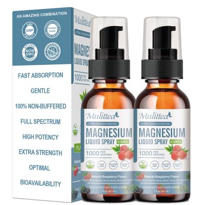 Magnesium Glycinate Liquid with Citrate, Taurate, Malate-Magnesium Complex Drops Spray wPotassium L-Theanine-High Absorption -Vegan, Sugar Free, 2 Fl.oz