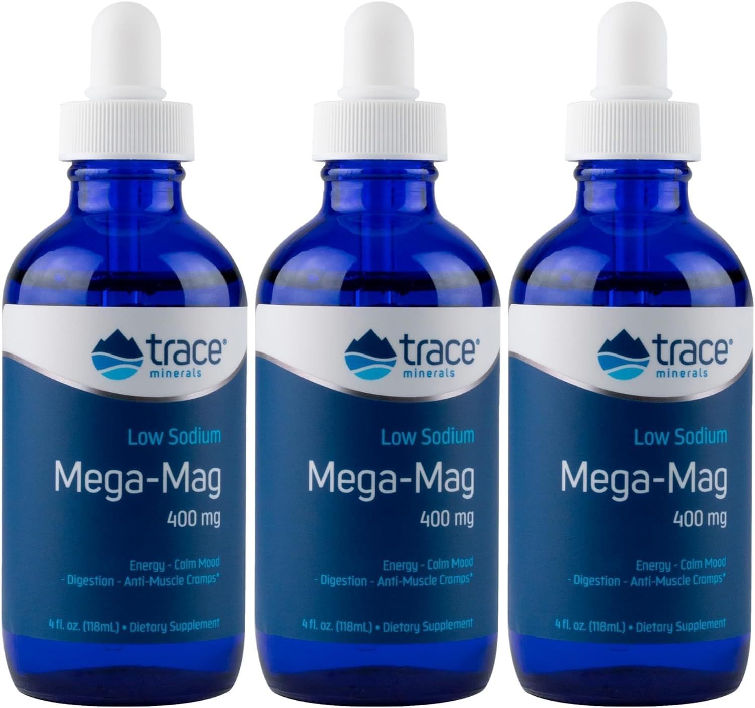 Trace Minerals Mega-Mag 400 mg Liquid Magnesium Chloride Supports Normal Muscle Functions 90 Servings, 4 fl oz (3 Pack)