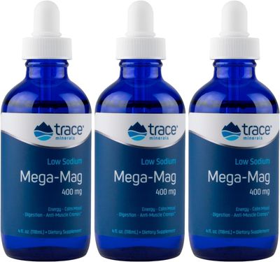 Trace Minerals Mega-Mag 400 mg Liquid Magnesium Chloride Supports Normal Muscle Functions 90 Servings, 4 fl oz (3 Pack)