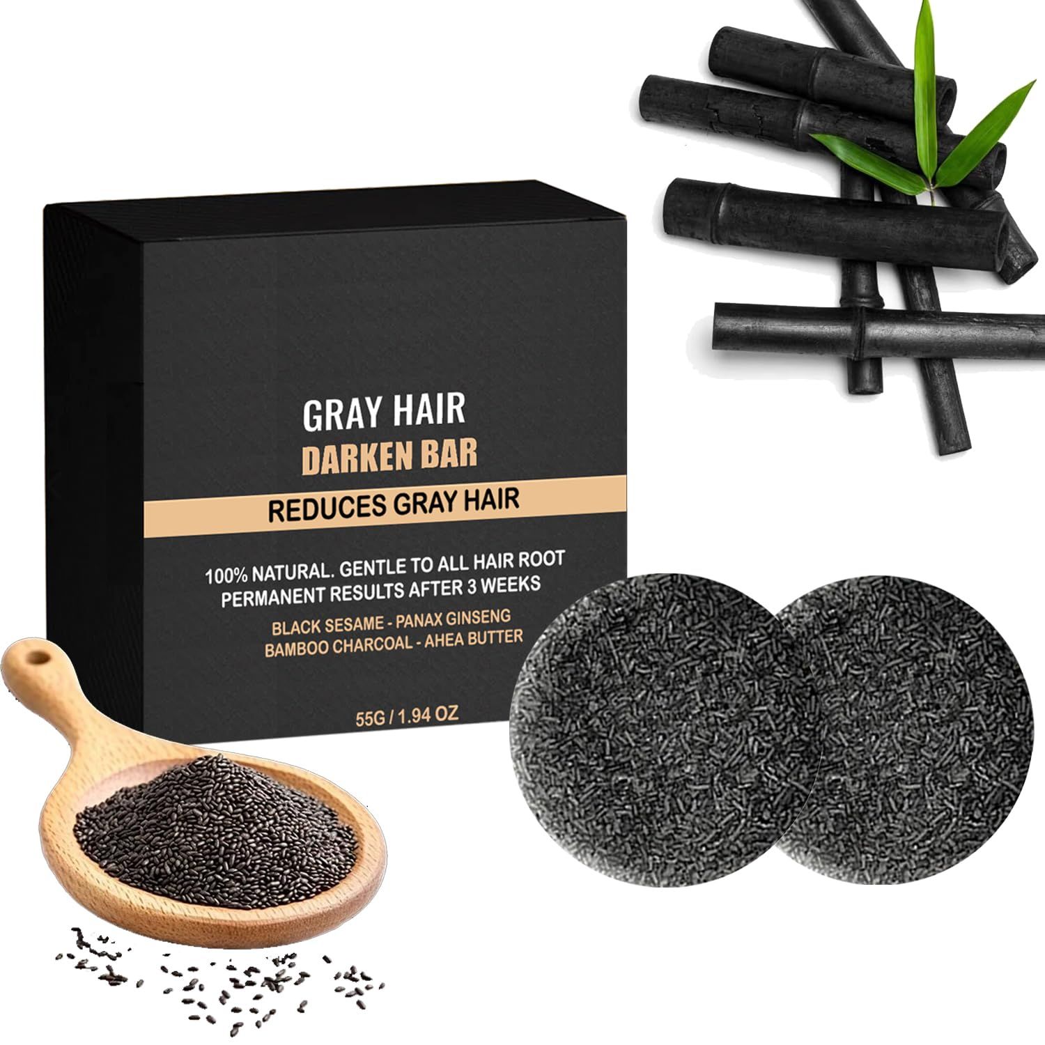 TALINZEN Black Soap for Gray Hair Reverse Bar, Black Shampoo Bar for Hair Darkening and Volume for Men Women, 2-Pack