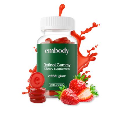 Embody: 60 Skin Gummies Multivitamin Retinol Gummy Vitamin A Supplement for Anti-Aging, Glowing, Youthful Clear Skin Strong Hair Nails with Biotin, Vitamin C, B12 Zinc