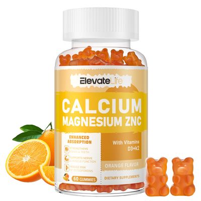 Calcium Magnesium Zinc Gummies with Vitamin D3 K2 - High Potency Enhanced Absorption -60 Orange Gummies Flavored