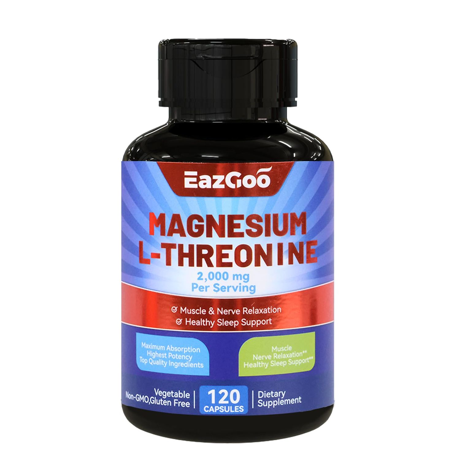 EAZGOO Magnesium L-Threonine Supplement, Mineral Magnesium Supplement, Magnesium L-Threonine 2000mg, 120 Capsules