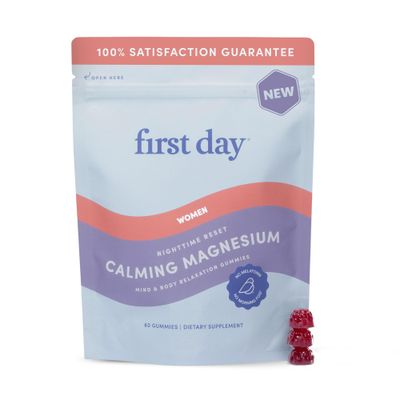 First Day Women s Nighttime Reset Calming Magnesium Gummies - Sleep Aid Supports Peaceful Rest, Balanced Mood Energy - Supplement with Magnesium Citrate, L-Theanine No Melatonin - 30-Day Supply
