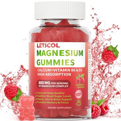 LETSCOL Magnesium Glycinate Gummies 800mg Per Serving, Sugar Free Magnesium Supplement with Magnesium Malate, Calcium, Vitamin D3, B6, CoQ10 for Calm Support Sleep for Adults Kids