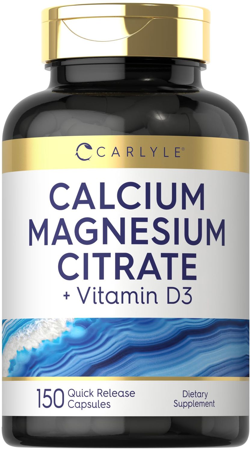 Carlyle Calcium Magnesium Citrate with Vitamin D3 150 Capsules Non-GMO Gluten Free Supplement