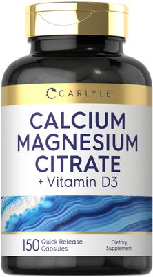 Carlyle Calcium Magnesium Citrate with Vitamin D3 150 Capsules Non-GMO Gluten Free Supplement