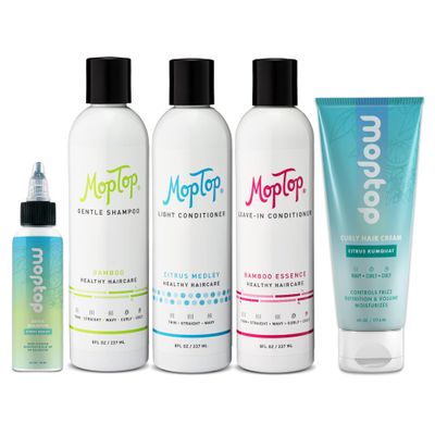 MopTop Wavy Hair Products Set, Treatment Routine For Wavy Hair, 2 oz Detox Shampoo, Gentle Shampoo, Light Conditioner, Leave-in Conditioner Curly Hair Cream, Moisturizing Lightweight Hold Bundle