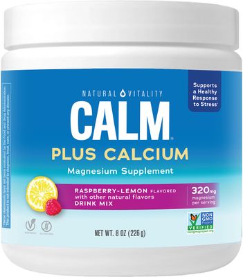 Natural Vitality CALM Magnesium Supplement Drink Mix Plus Calcium, Anti-Stress Drink Mix Powder, With Calcium, Vegetarian Non-GMO, Raspberry Lemon, 8 oz