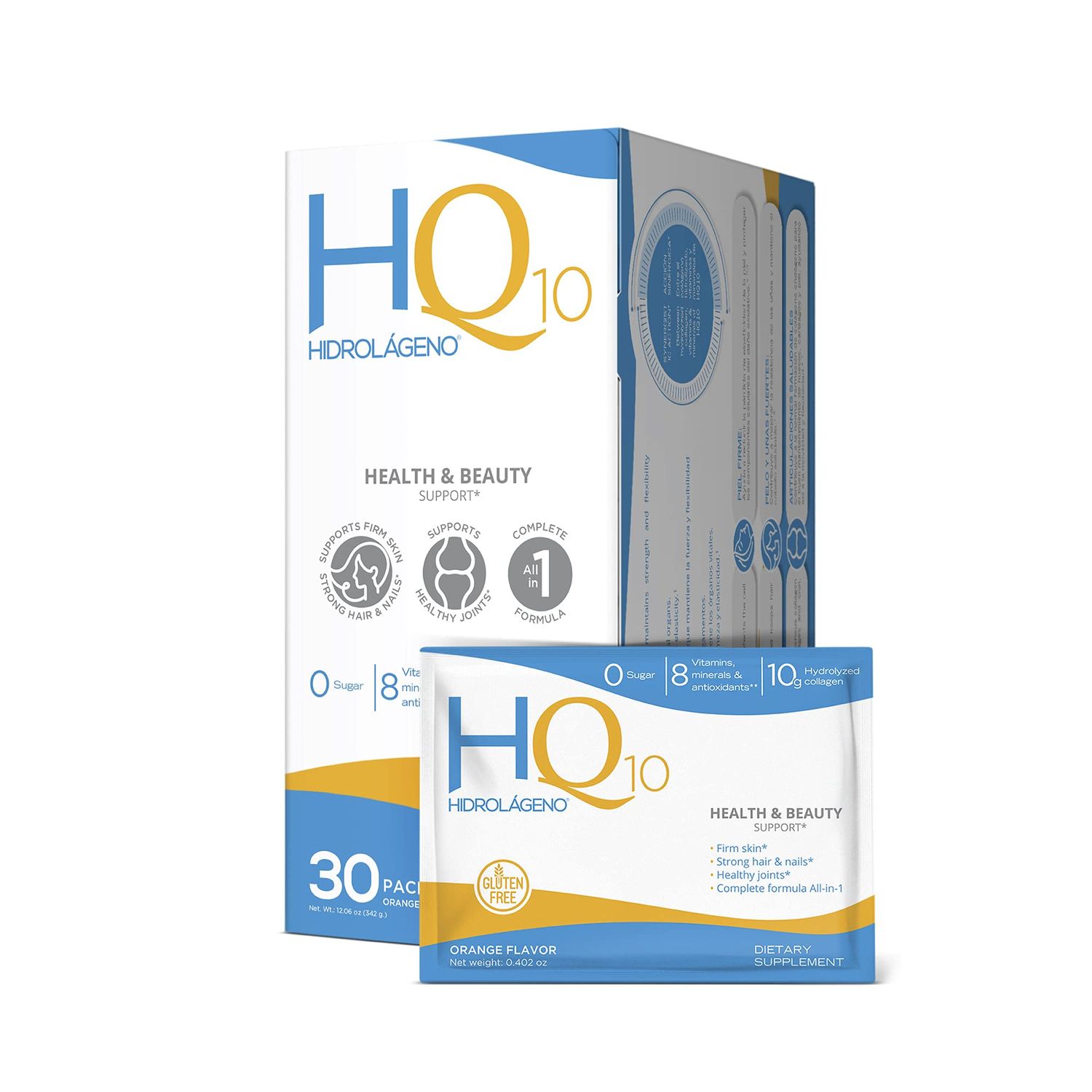 Hidrolageno Q10, Hydrolyzed Collagen, Vitamins, ZINC, Antioxidants, 30 sachets per pack, 4.2 Ounce, Pack of 1