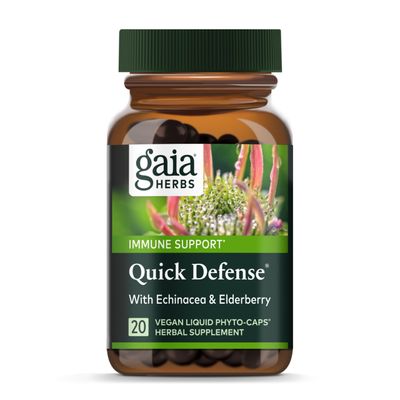 Gaia Herbs Quick Defense - Fast-Acting Immune Support Supplement for Use at Onset of Symptoms - with Echinacea, Black Elderberry, Ginger Andrographis - 20 Vegan Liquid Phyto-Capsules (2-Day Supply)