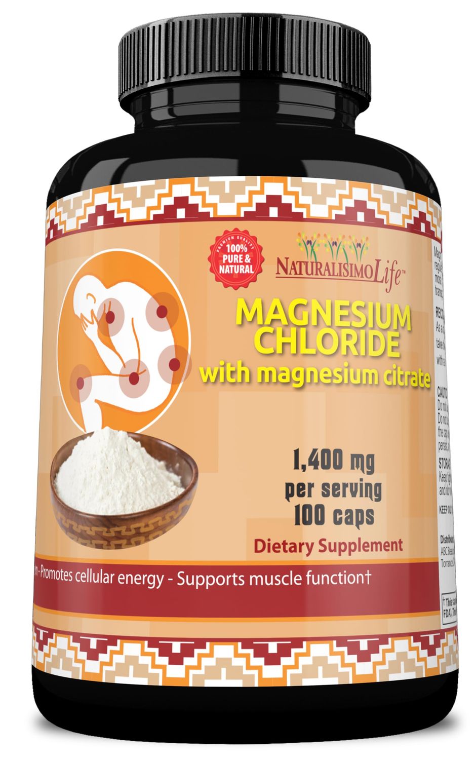 Magnesium Chloride (Cloruro de Magnesio) 1,400 per Serving 100 Capsules high Absorption with Magnesium Citrate