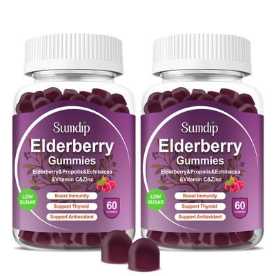 Elderberry Gummies with Zinc and Vitamin C Immune Support Herbal Dietary Supplements Berry Flavor Vegan Gummy Non-GMO Gluten Free 60 Gummies-2 Pack