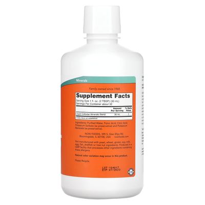 NOW Foods Supplements, Colloidal Minerals Liquid, Plant Derived, Essential Trace Minerals, 32-Ounce
