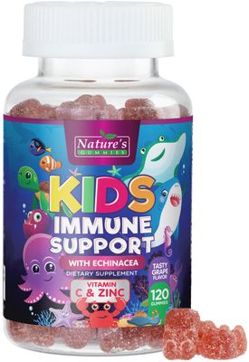 Kids Immune Support Gummies with Echinacea, Zinc Vitamin C - Berry Flavor Chewable Kids Immunity Gummy Support, Non-GMO Gluten-Free Vegan - Daily Childrens Vitamins with Immune Support - 120 Gummies