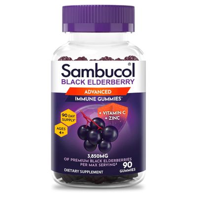Sambucol Elderberry Gummies for Adults with Vitamin C Zinc Sambucus Elderberry Gummies for Immune Support with High Antioxidants Gluten Free Vegan 1 Gummy Per Serving 90 Count (90 Day Supply)