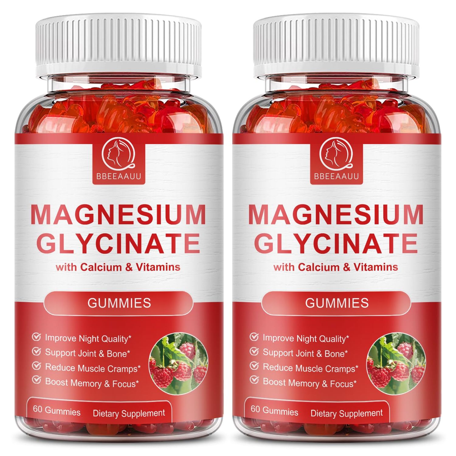 2 Pack Magnesium Glycinate Gummies for Women Men - Calcium Gummies, Magnesium Supplement Complex with Malate, Potassium - Sugar Free