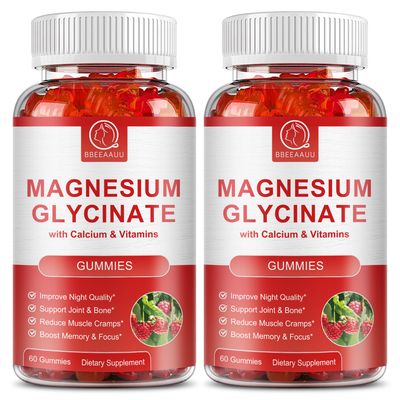 2 Pack Magnesium Glycinate Gummies for Women Men - Calcium Gummies, Magnesium Supplement Complex with Malate, Potassium - Sugar Free