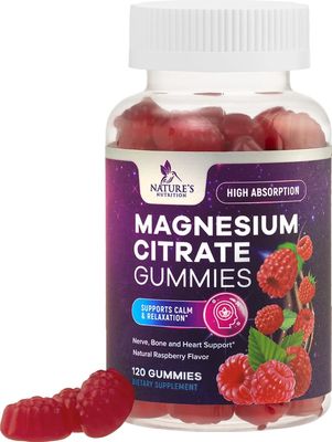 Magnesium Gummies Supplement - High Absorption Magnesium Citrate Supplement for Adults Kids - Nature&#39;s Calm Magnesio Gummy Dietary Supplements for Bone, Muscle Health, Heart Support - 120 Gummies
