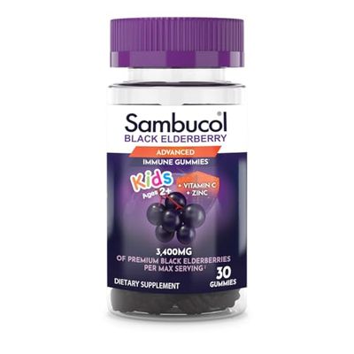 Sambucol Black Elderberry Gummies for Kids - Elderberry Kids Gummies, Kids Elderberry Gummies with Zinc and Vitamin C, Elderberry for Kids - 30 Count