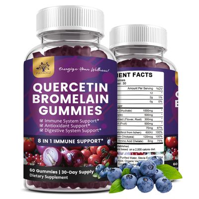 (2 Pack) Quercetin Gummies with Bromelain Zinc Elderberry Vitamin C D3 K2, Quercetin 1000mg Supplement with Bromelain 500mg for Cardiovascular, Immune System Allergy, Vegan Gummy for Adult Kid