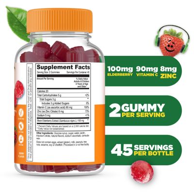Lifeable Kids Immune Support Gummies Elderberry Vitamin C and Zinc Great Tasting Immune Support Supplement Elderberry Gummies for Kids Kids Elderberry Gummies for Boys, Girls 90 Gummies