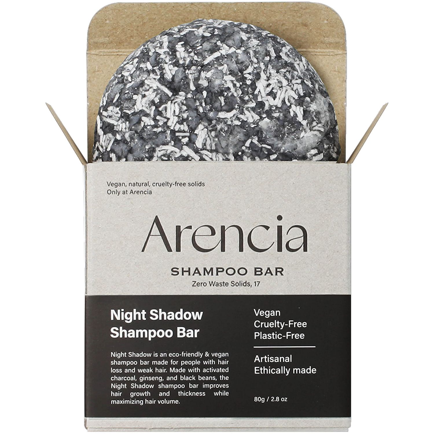 ARENCIA Night Shadow Biotin Shampoo Bar for Regrowth Hair loss, Darkening, Gray Hair Strengthening Volumizing Normal to Oily Hair Vegan, Natural, pH balanced, Sulfate free