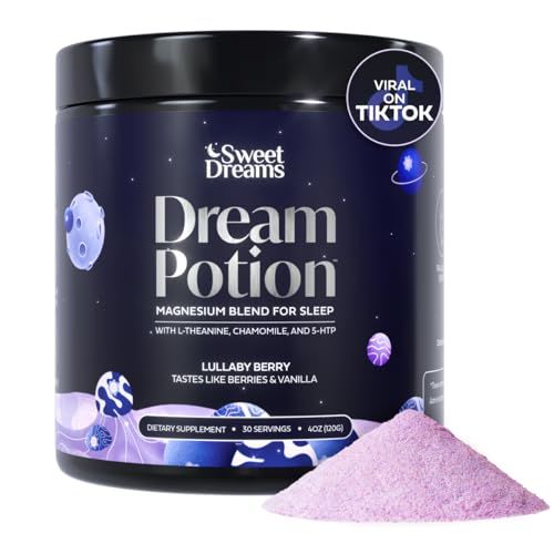 SweetDreams Dream Potion Sleep Support Blend with Magnesium Glycinate, Glycine, L-Theanine Chamomile - Sugar Free Blueberry Flavor (30 Servings)
