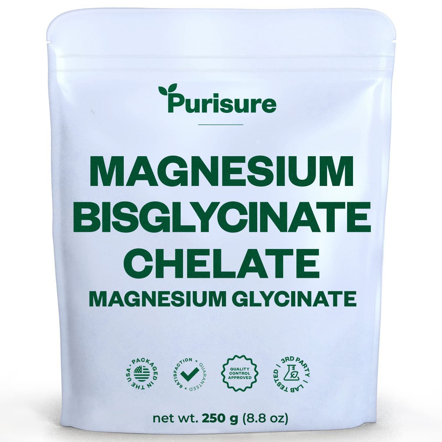 Purisure Magnesium Bisglycinate Chelate, 250g, Pure Magnesium Glycinate Powder for Bones, Magnesium Bisglycinate Chelate for Sleep and Muscle Flexibility, Gluten-Free, Non-GMO, 133 Servings