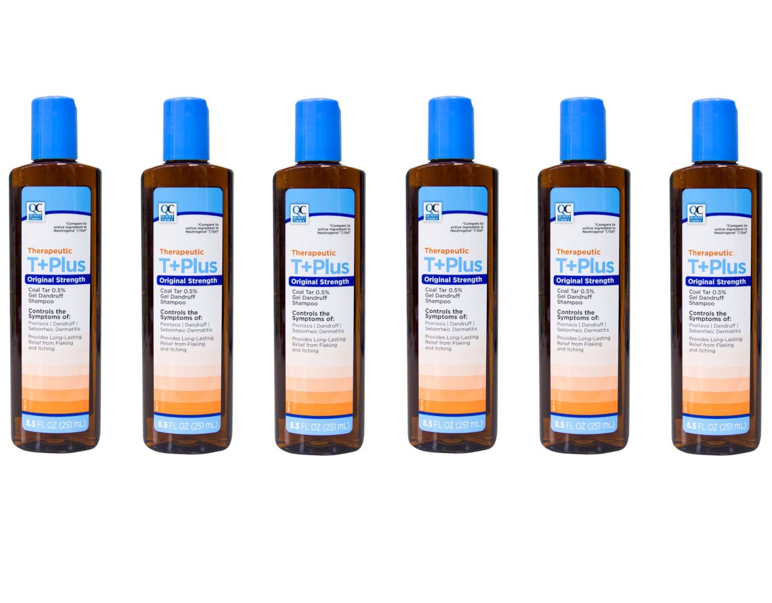 Quality Choice Therapeutic TPlus Original Strength Coal Tar 0.5 Dandruff Shampoo - 8.5 Fl. Oz. - Pack of 6