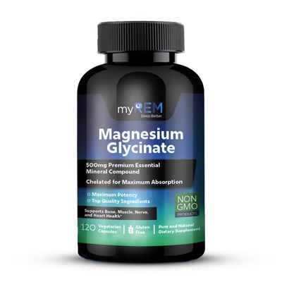 myREM Magnesium Glycinate, 500mg Premium Essential Mineral Compound, Chelated for Maxium Absorbtion, Supports Bone, Muscle, Nerve, and Heart Health (60 Servings)