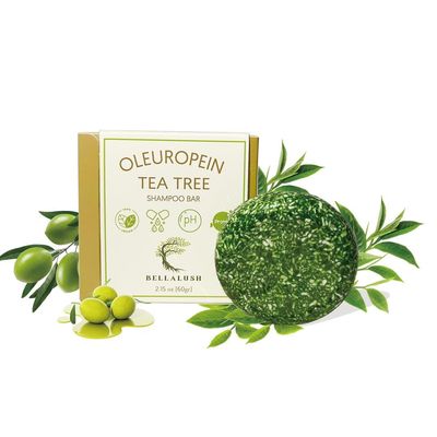 Bellalush Oleuropein Tea Tree Shampoo Bar Natural Antioxidant Hair Care with Olive Leaf Extract Sulfate-Free, Moisturizing for Dandruff Scalp Health and Vegan, 2.15oz60g