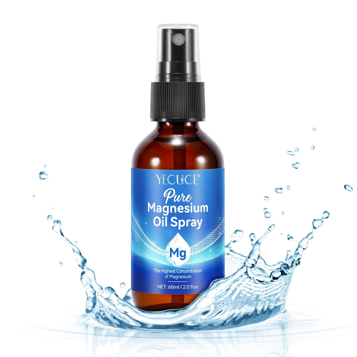 Magnesium Oil Spray, Pure Magnesium Spray for Feet, Magnesium Supplement Fast Absorbent for Leg, Muscle, Bone Health Supplement Topical (2 fl oz)