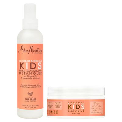 Shea Moisture Kids Curly Hair Care Set - Coconut Hibiscus Curling Butter Cream Extra-Moisturizing Detangler Spray for Kids with Wavy, Thick Frizzy Hair (2 Piece Set)