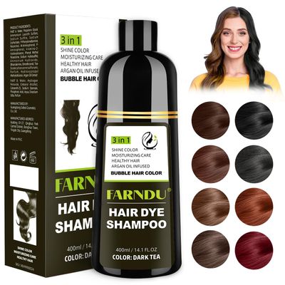 Farndu Hair Dye Shampoo for Women Men, Gray Coverage Herbal Natural Ingredients 3 In 1 Color Shampoo
