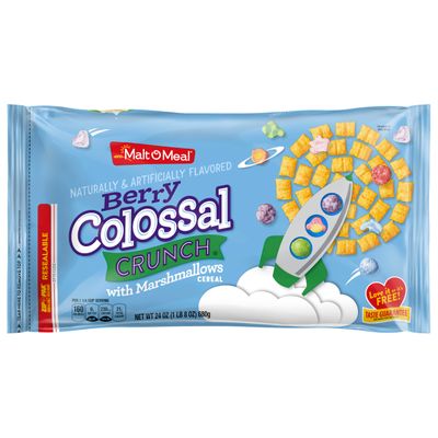 Malt-O-Meal Berry Colossal Crunch with Marshmallows Breakfast Cereal, Crunchy Corn and Oat Cereal with Sweet Berry Flavor and Marshmallow Bits, Large Cereal for Family, 24 OZ Resealable Cereal Bag